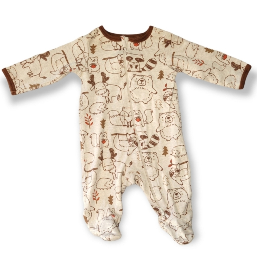 💥4/$25 Wonder Nation Wild Animal Printed Footies Sleepwear Size 0-3m